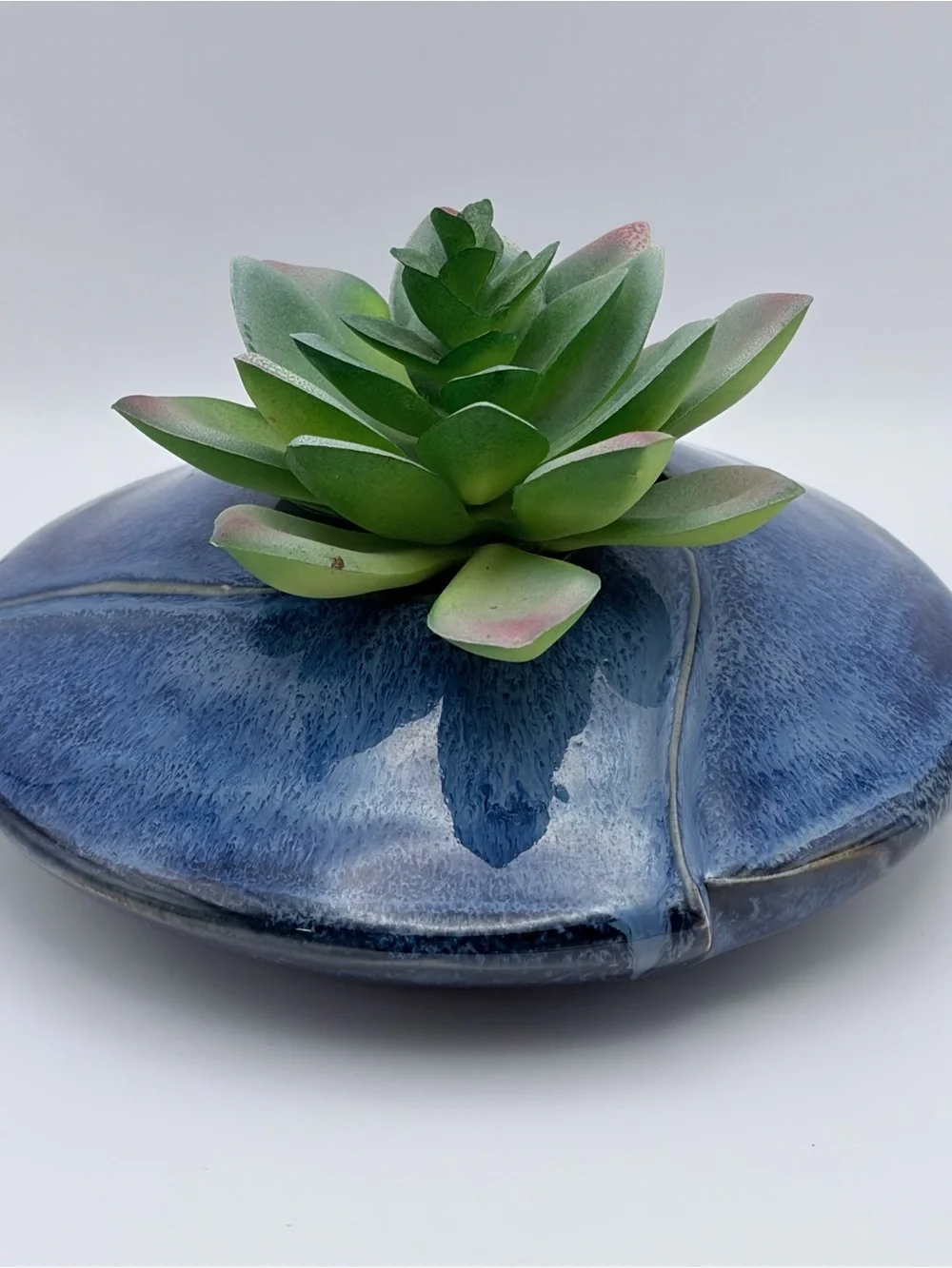 Ian Staintin Studio Art Ikebana Flower Frog Round Vase Cobalt Blue Ceramic